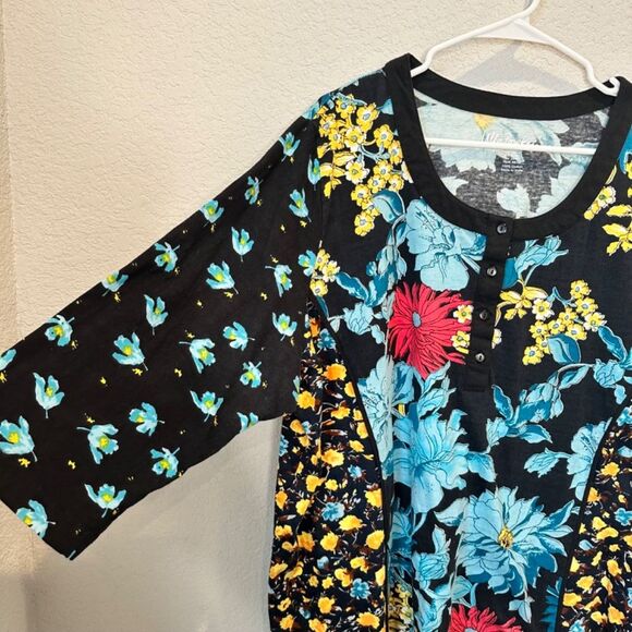 Ulla Popken Black Blue Yellow Floral Casual Blouse - Size 20/22 - EUC - Picture 2 of 6